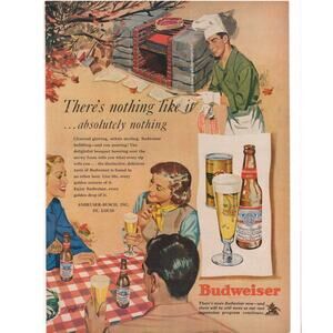Budweiser Beer Magazine Advertisement 1949 Color Vintage Barbecue Cookout Picnic